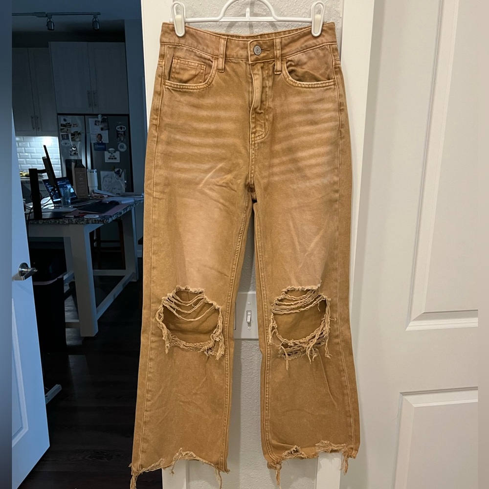 Rust Straight Leg Distressed Jeans